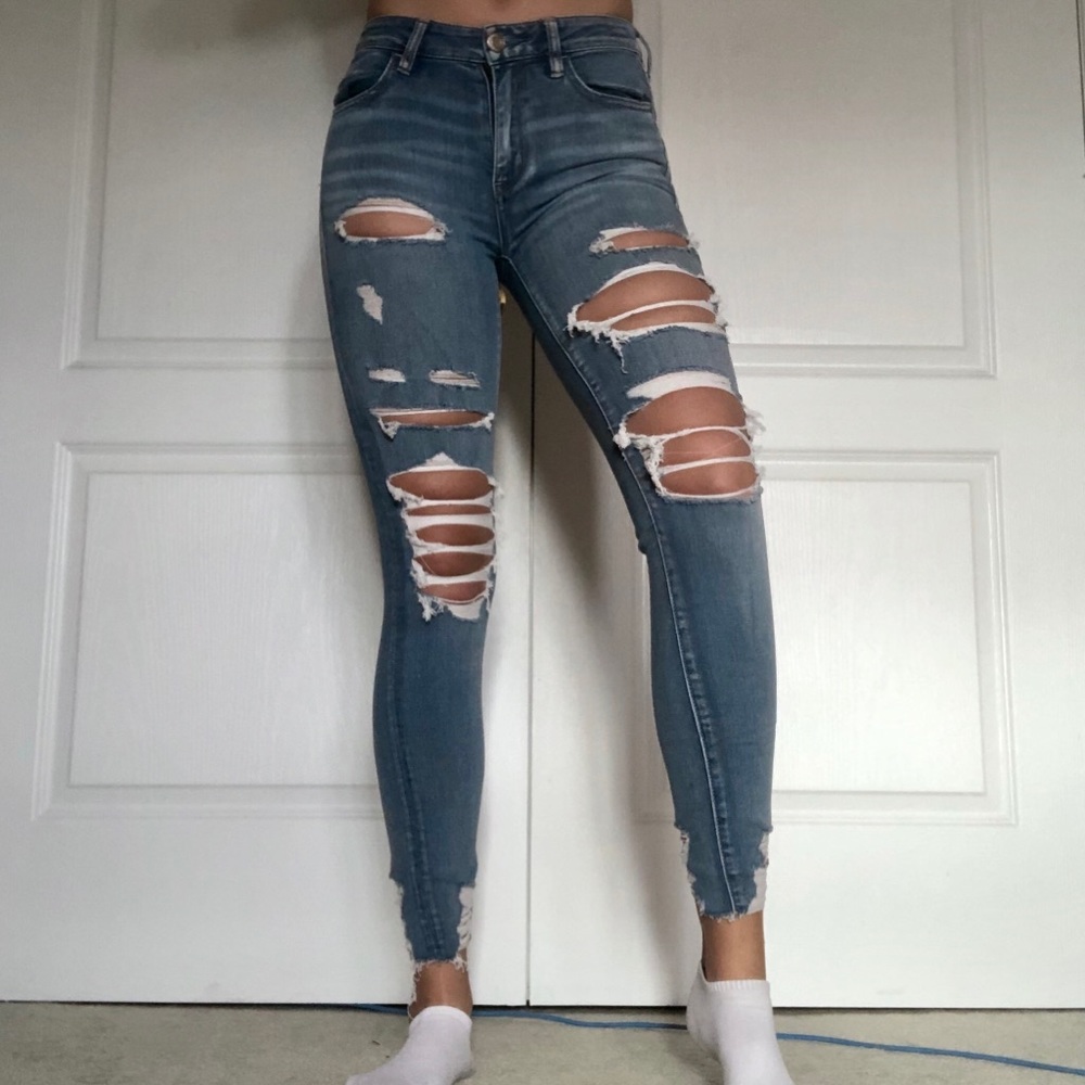 Light Wash Distressed High Waisted Jeggings